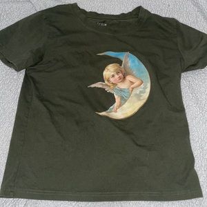 Dark Green T-Shirt Moon & Angel print